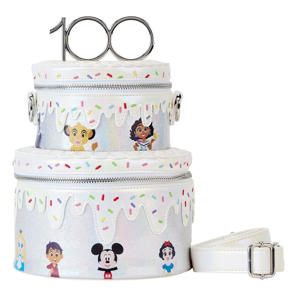 Loungefly Iridescent White Disney Princess & Mickey Stackable Cake Crossbody Bag